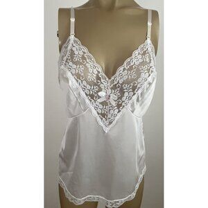 Sliperfection Lady Ester Women's L Cami Camisole Nylon White Lace Trim FLAW